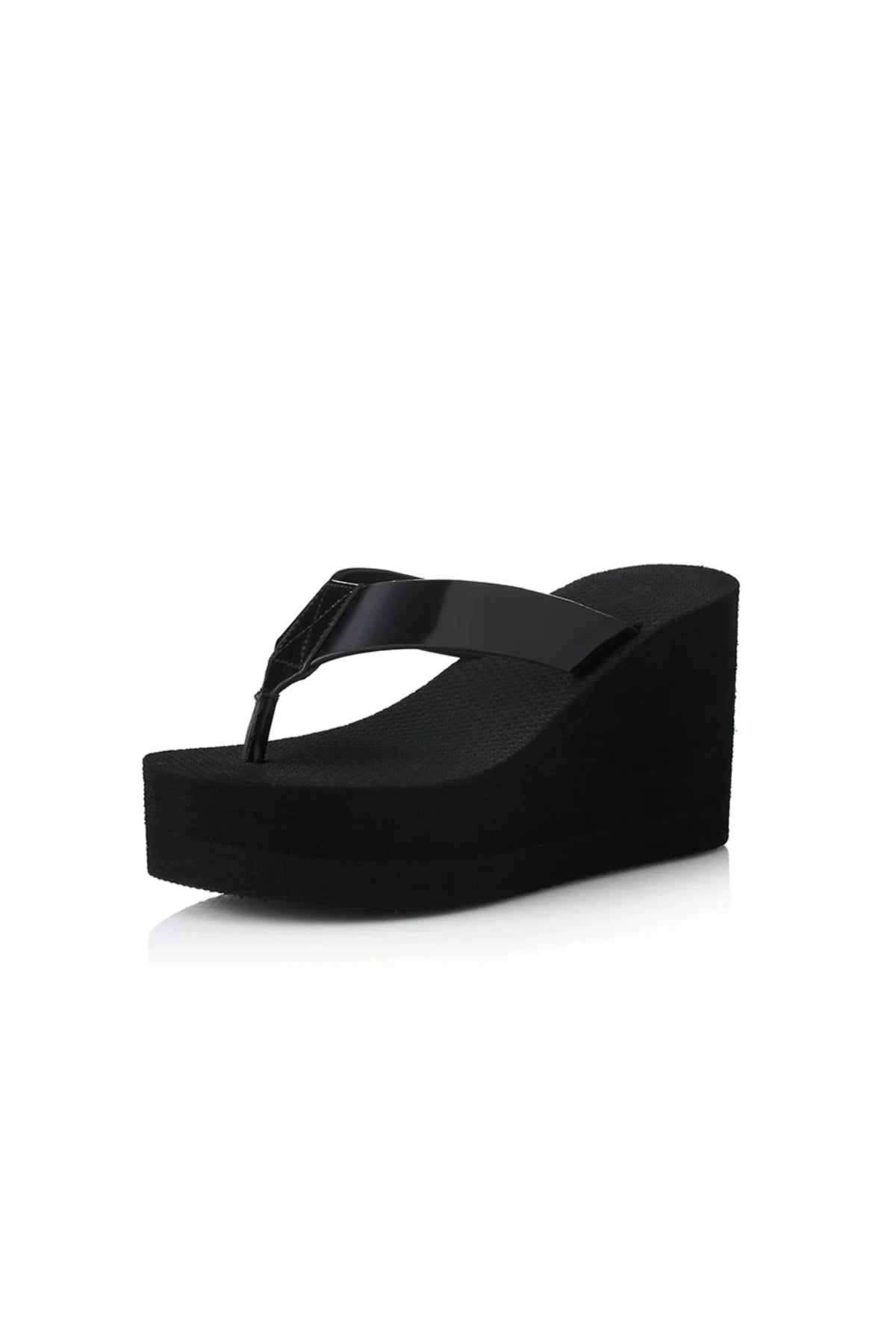 Lulu Sandal by Alias Mae, a bold black leather wedge with 9cm lift and clean silhouette. Perfect for elevated everyday or evening wear.