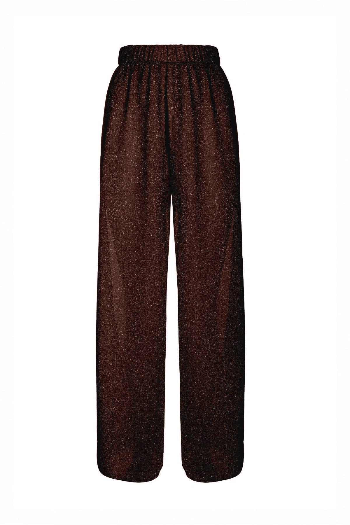 Lumière Pants Chocolate by Oséree, shimmering high-waist tailored pants with fluid drape for elevated resort and evening looks.