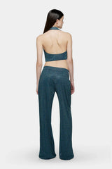 Lumière Pants Peacock by Oséree, shimmering high-waist tailored pants with fluid drape for elevated resort and evening looks.