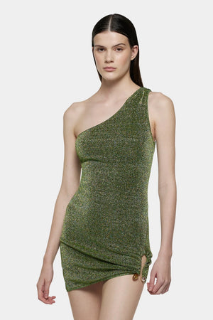 Lumiere Stones One Shoulder Dress Green by Oséree - asymmetric one shoulder dress with stone embellishments, perfect for elegant summer evenings.