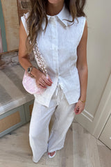 Luna Linen Pant by Sneaky Link – a breathable linen pant with elastic waist and relaxed fit. Perfect for effortless summer styling.