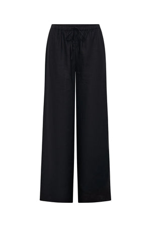 Luna Linen Pant in Black by Sneaky Link – a breathable linen pant with elastic waist and relaxed fit. Perfect for effortless summer styling.