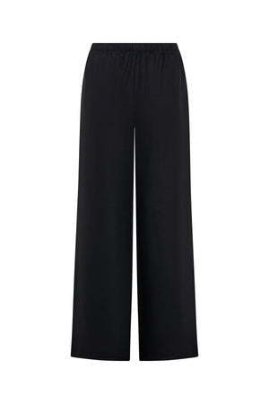 Luna Linen Pant in Black by Sneaky Link – a breathable linen pant with elastic waist and relaxed fit. Perfect for effortless summer styling.
