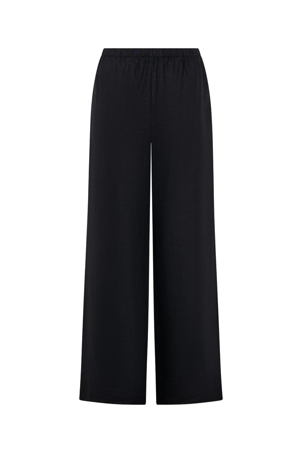 Luna Linen Pant in Black by Sneaky Link – a breathable linen pant with elastic waist and relaxed fit. Perfect for effortless summer styling.