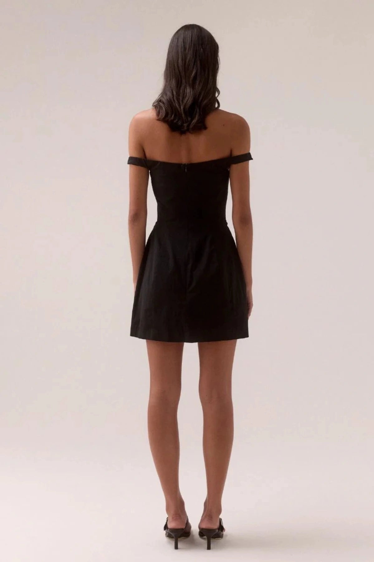 Lure Mini Dress Black/White by Sovere, off-shoulder mini with contrast bust cups and shirred sides, perfect for chic evenings or events.