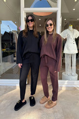 Lyndon Knit Pant Chocolate by Camilla and Marc, slim-leg knit pants with ribbed waistband and drawcords, pin stitch detail, perfect for polished casual looks.