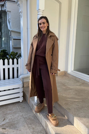 Lyndon Knit Pant Chocolate by Camilla and Marc, slim-leg knit pants with ribbed waistband and drawcords, pin stitch detail, perfect for polished casual looks.