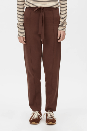 Lyndon Knit Pant Chocolate by Camilla and Marc, slim-leg knit pants with ribbed waistband and drawcords, pin stitch detail, perfect for polished casual looks.
