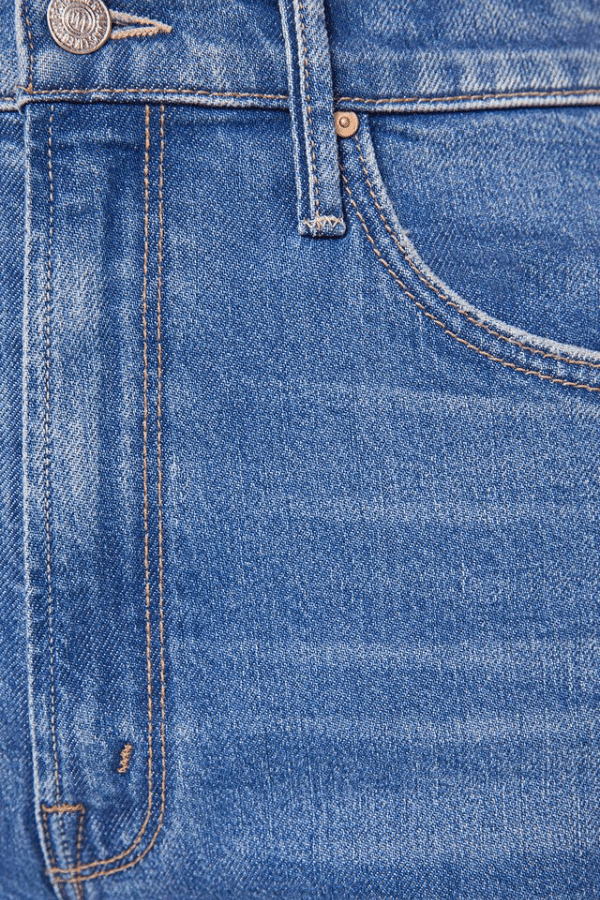 High Waisted Tunnel Vision Sneak Field Trip by MOTHER, mid-blue straight leg jeans in semi-rigid denim with a soft vintage fade. Perfect for daily wear.