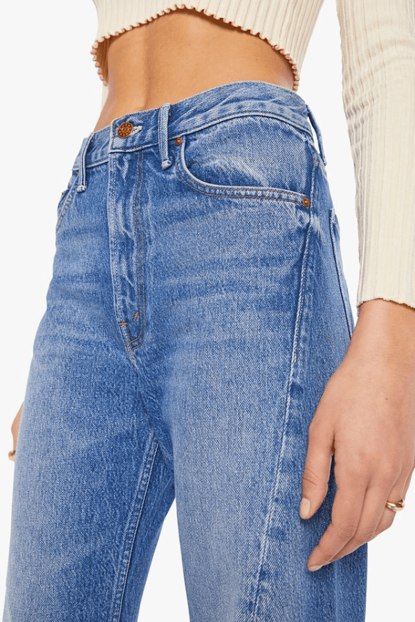 The Lemon Twist Rolling In The Dough by MOTHER, rigid wide-leg jeans with playful candy hardware. Perfect for standout off-duty styling.