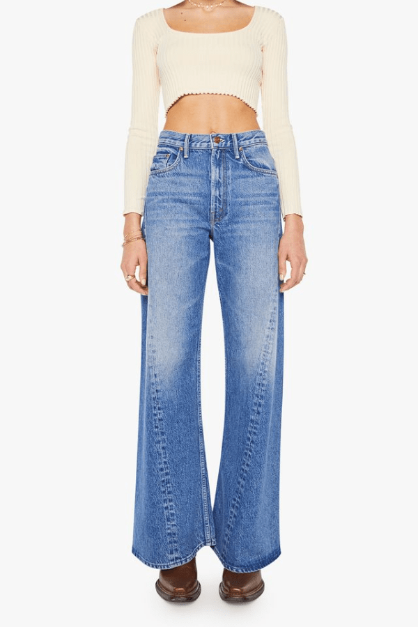 The Lemon Twist Rolling In The Dough by MOTHER, rigid wide-leg jeans with playful candy hardware. Perfect for standout off-duty styling.