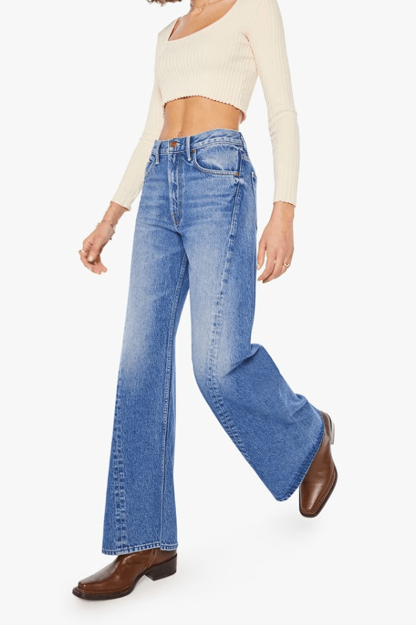 The Lemon Twist Rolling In The Dough by MOTHER, rigid wide-leg jeans with playful candy hardware. Perfect for standout off-duty styling.