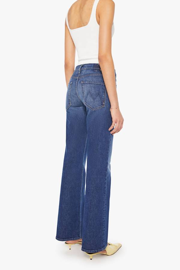 MOTHER The Bookie Sneak in Perfectly Imperfect, a high-rise bootcut jean in semi-rigid SUPERIOR denim with a clean hem and rich dark blue wash-1