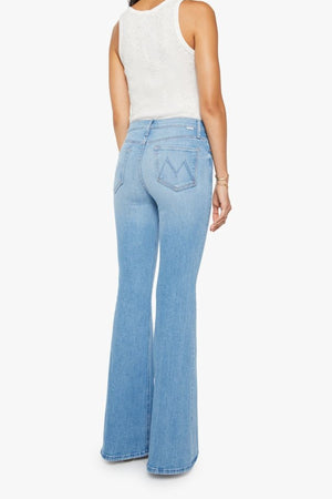 MOTHER The Doozy Room Service jeans, light wash flare denim with high rise fit and vintage inspired silhouette, everyday jeans for casual styling.