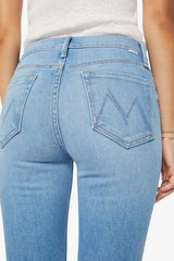 MOTHER The Doozy Room Service jeans, light wash flare denim with high rise fit and vintage inspired silhouette, everyday jeans for casual styling.