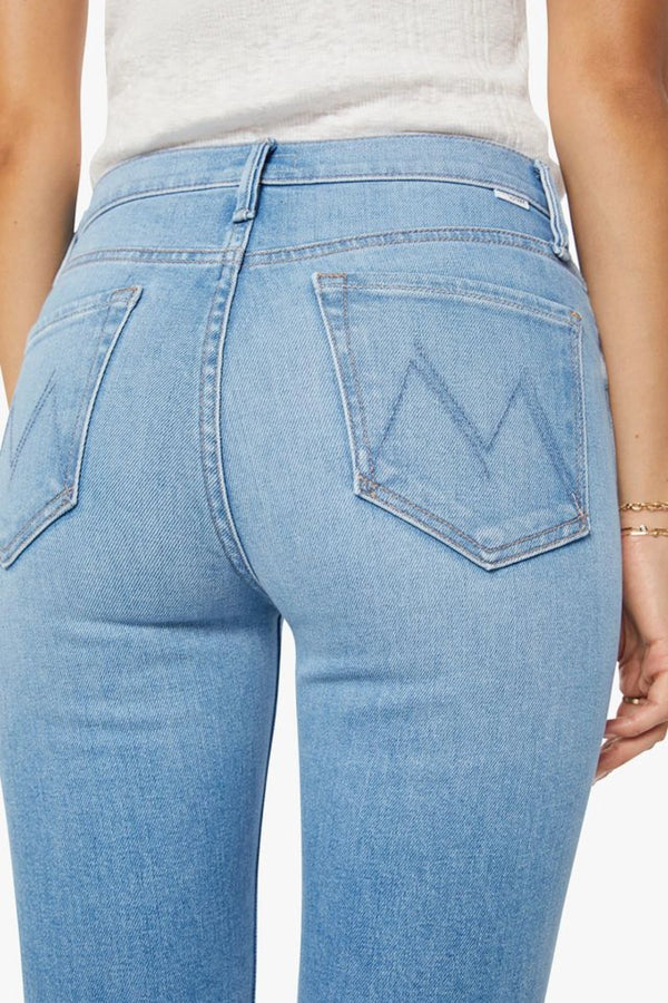 MOTHER The Doozy Room Service jeans, light wash flare denim with high rise fit and vintage inspired silhouette, everyday jeans for casual styling.