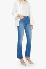 MOTHER The Hustler Skimp Kissing The Caddy jeans, mid wash flare denim with high rise fit and cropped silhouette, versatile jeans for everyday styling.