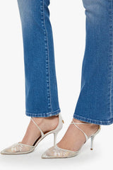 MOTHER The Hustler Skimp Kissing The Caddy jeans, mid wash flare denim with high rise fit and cropped silhouette, versatile jeans for everyday styling.