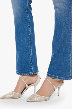 MOTHER The Hustler Skimp Kissing The Caddy jeans, mid wash flare denim with high rise fit and cropped silhouette, versatile jeans for everyday styling.