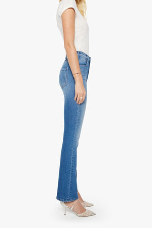 MOTHER The Hustler Skimp Kissing The Caddy jeans, mid wash flare denim with high rise fit and cropped silhouette, versatile jeans for everyday styling.