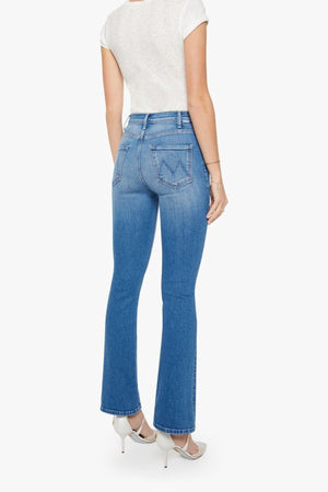 MOTHER The Hustler Skimp Kissing The Caddy jeans, mid wash flare denim with high rise fit and cropped silhouette, versatile jeans for everyday styling.