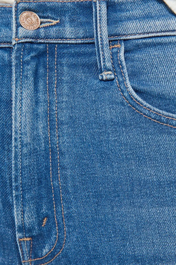 MOTHER The Hustler Skimp Kissing The Caddy jeans, mid wash flare denim with high rise fit and cropped silhouette, versatile jeans for everyday styling.