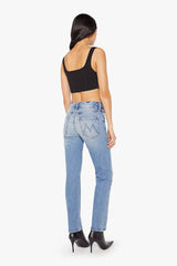 MOTHER The Mid Rise Hiker Hover in Fight For Your Right, a slim straight-leg jean with a mid-rise fit in a mid-blue wash with clean hem.