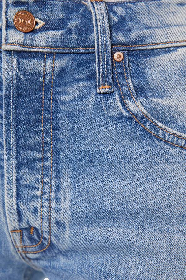 MOTHER The Mid Rise Hiker Hover in Fight For Your Right, a slim straight-leg jean with a mid-rise fit in a mid-blue wash with clean hem.