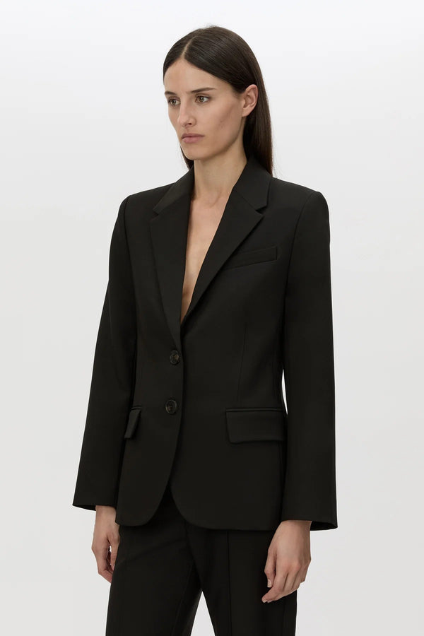 Mackinley Fitted Blazer by Camilla and Marc, a black single-breasted blazer with structured shoulders, slim silhouette, and tailored finish.