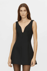 Mackinley Mini Dress in Black by Camilla and Marc, structured mini dress with a flattering V-neckline and sculpted seams, perfect for chic day-to-night styling.