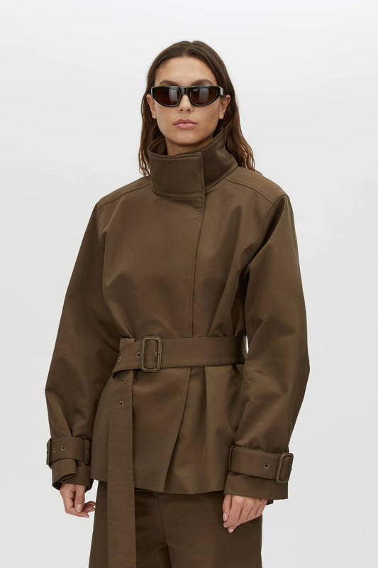 Mahdavi Puffer Jacket Cypress by Camilla and Marc - boxy double breasted puffer with waist tie, perfect for elevated winter styling.