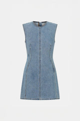 Maja Denim Dress Light Vintage Blue by Camilla and Marc, a structured high-neck denim mini perfect for polished off-duty looks.