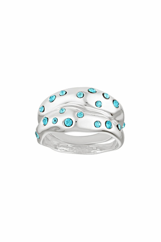 Mali Ring Set White Gold Aquamarine by Porter Jewellery – abstract white gold rings with aquamarine cubic zirconia accents.