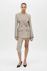 Malik Blazer in Tan Herringbone by Camilla and Marc, a fitted double-breasted blazer with structured shoulders and tailored waist.