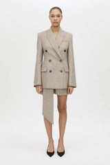 Malik Blazer in Tan Herringbone by Camilla and Marc, a fitted double-breasted blazer with structured shoulders and tailored waist.