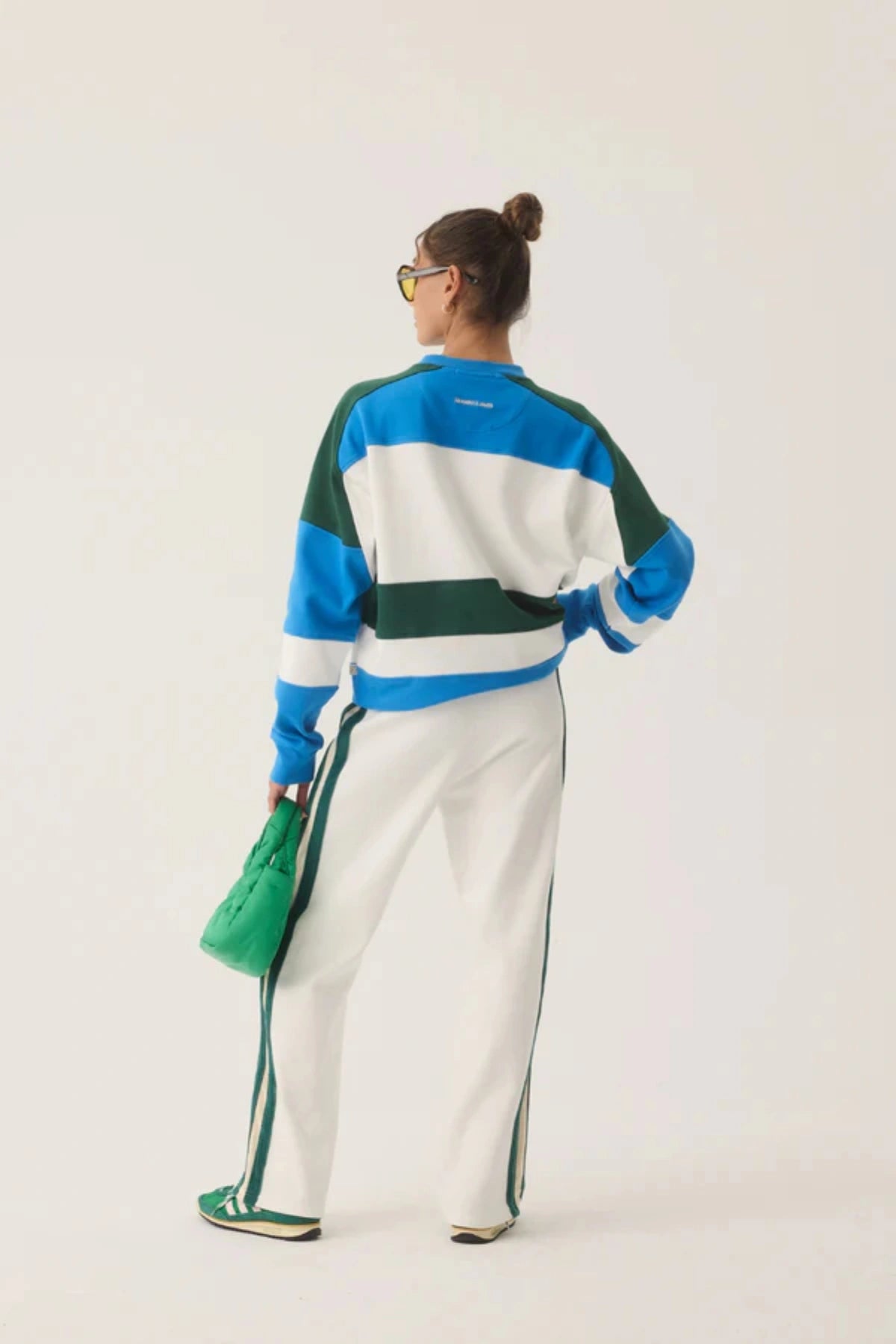 Mallorca Trackpant Snow by Araminta James, cotton knit pants with velour trims and relaxed fit, a trendy piece perfect for laid-back or coordinated styling.