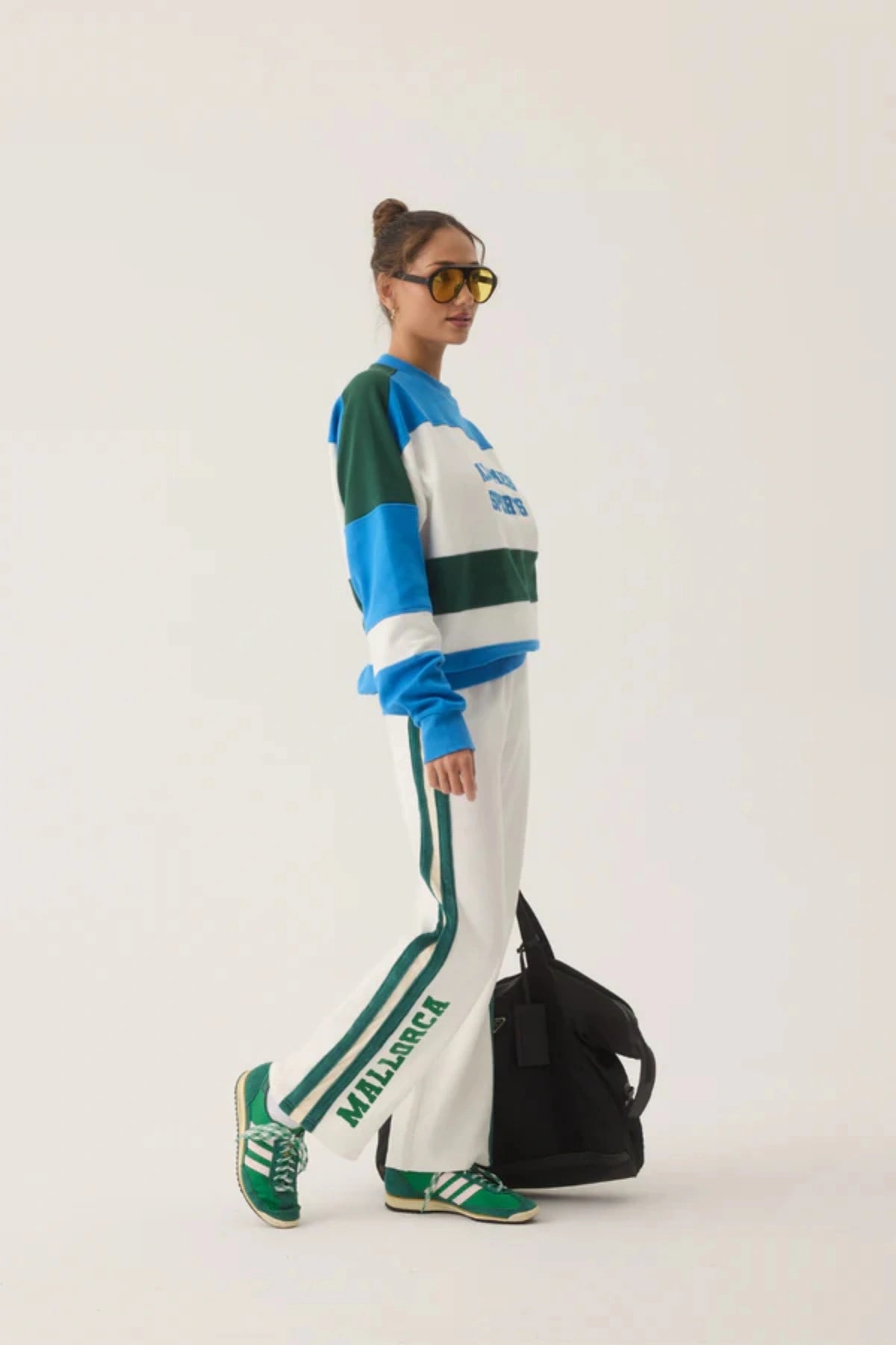 Mallorca Trackpant Snow by Araminta James, cotton knit pants with velour trims and relaxed fit, a trendy piece perfect for laid-back or coordinated styling.