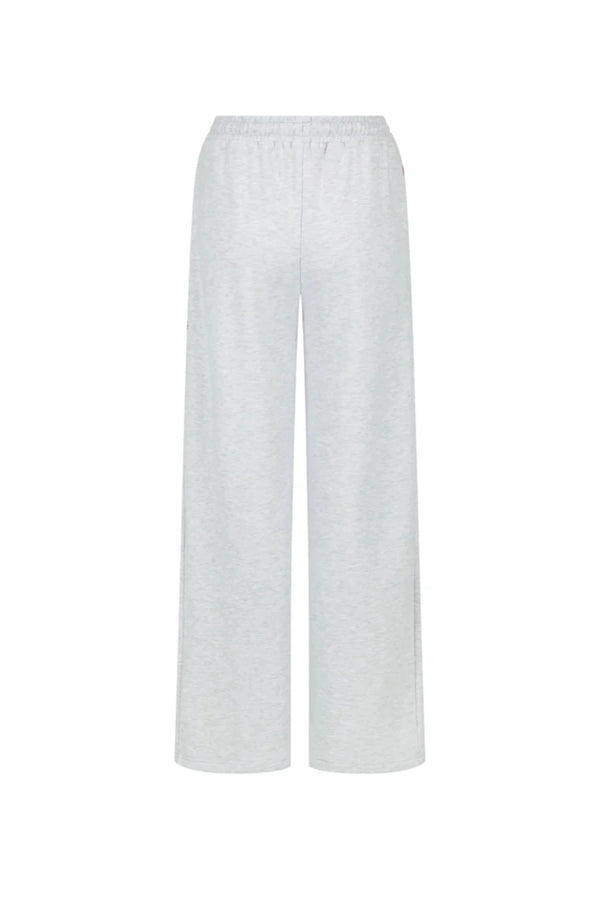 Malta Trackpant Cloud by Araminta James, wide-leg brushed cotton fleece with elastic waistband and side pockets, perfect for relaxed, coordinated resort style.
