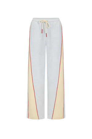 Malta Trackpant Cloud by Araminta James, wide-leg brushed cotton fleece with elastic waistband and side pockets, perfect for relaxed, coordinated resort style.