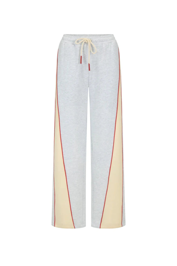Malta Trackpant Cloud by Araminta James, wide-leg brushed cotton fleece with elastic waistband and side pockets, perfect for relaxed, coordinated resort style.