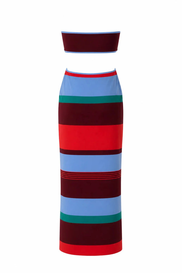Mambo Maxi Dress Funky Aperol by Baobab, reversible strapless maxi dress with bold cutout detailing.