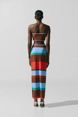 Mambo Maxi Dress Funky Aperol by Baobab, reversible strapless maxi dress with bold cutout detailing.