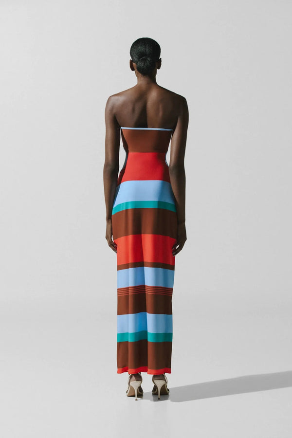 Mambo Maxi Dress Funky Aperol by Baobab, reversible strapless maxi dress with bold cutout detailing.