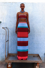 Mambo Maxi Dress Funky Aperol by Baobab, reversible strapless maxi dress with bold cutout detailing.