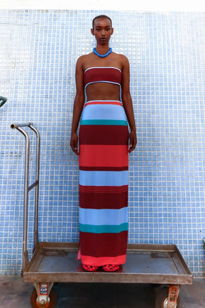 Mambo Maxi Dress Funky Aperol by Baobab, reversible strapless maxi dress with bold cutout detailing.