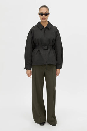 Manon Padded Belted Jacket Black by camilla and marc – hammered texture belted puffer jacket with utility buckle.