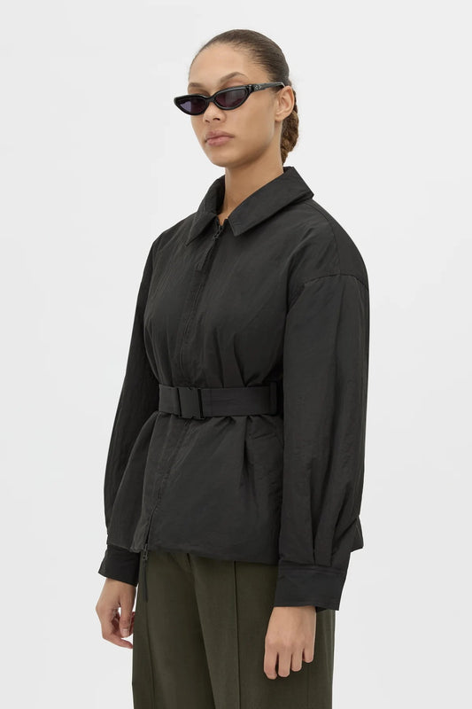 Manon Padded Belted Jacket Black by camilla and marc – hammered texture belted puffer jacket with utility buckle.