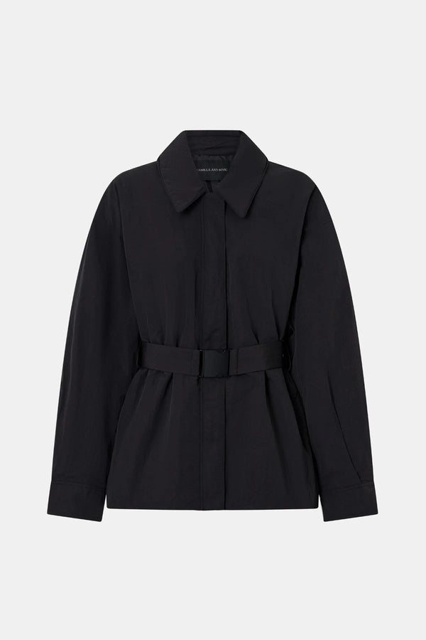 Manon Padded Belted Jacket Black by camilla and marc – hammered texture belted puffer jacket with utility buckle.