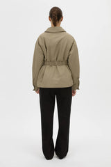 Manon Padded Belted Jacket Clay by camilla and marc – hammered texture belted puffer jacket with utility buckle.
