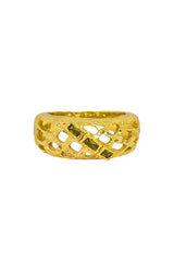 Manon Ring Gold by Mountain and Moon – 18K gold plated ring with olive cubic zirconia lattice band.